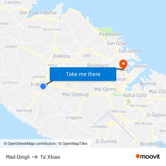 Ħad-Dingli to Ta' Xbiex map