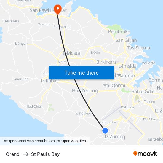 Qrendi to St Paul's Bay map