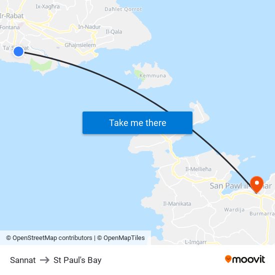 Sannat to St Paul's Bay map