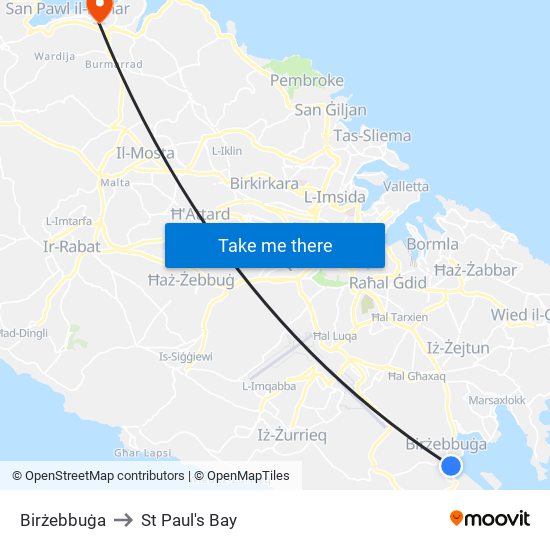 Birżebbuġa to St Paul's Bay map