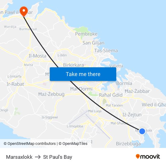 Marsaxlokk to St Paul's Bay map