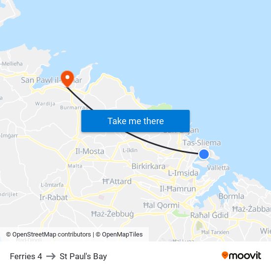 Ferries 4 to St Paul's Bay map