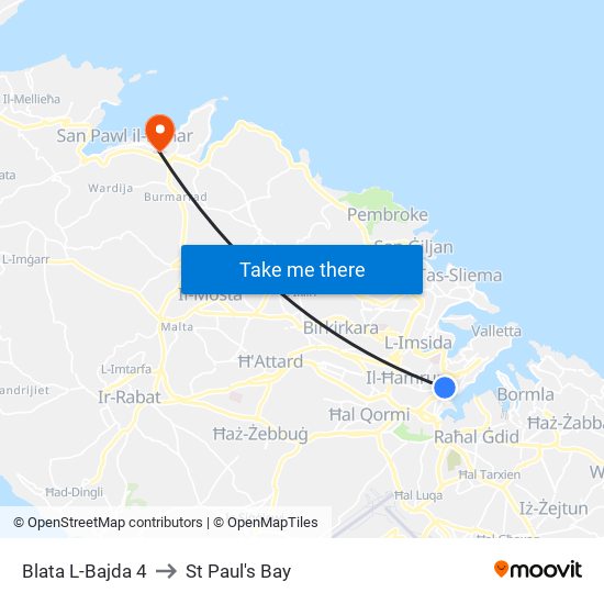 Blata L-Bajda 4 to St Paul's Bay map