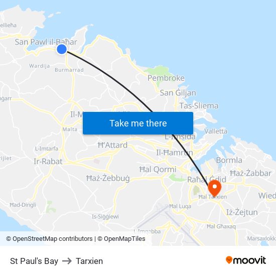 St Paul's Bay to Tarxien map