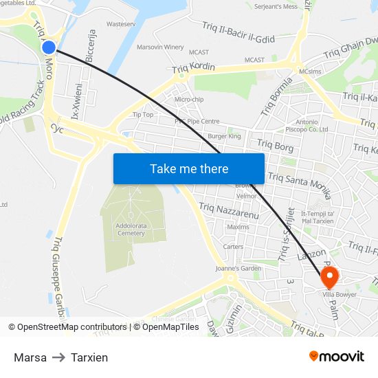 Marsa to Tarxien map