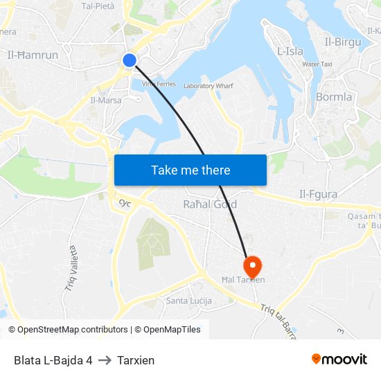 Blata L-Bajda 4 to Tarxien map