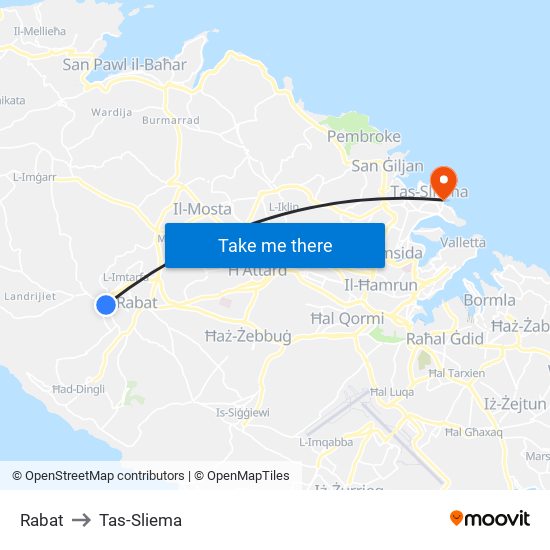 Rabat to Tas-Sliema map