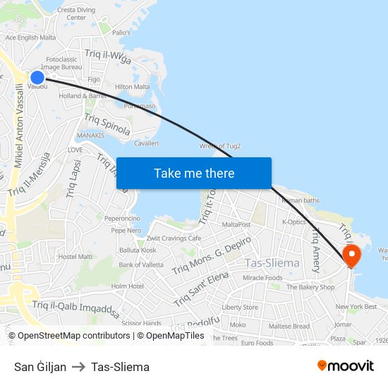 San Ġiljan to Tas-Sliema map