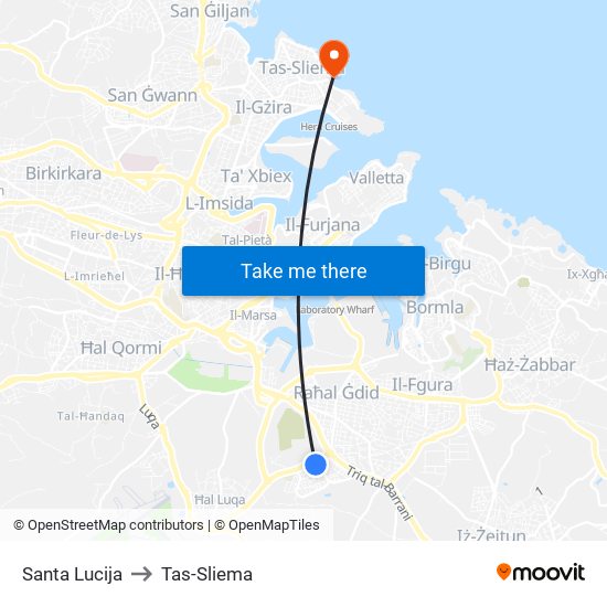 Santa Lucija to Tas-Sliema map