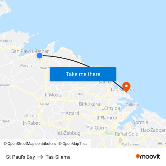 St Paul's Bay to Tas-Sliema map