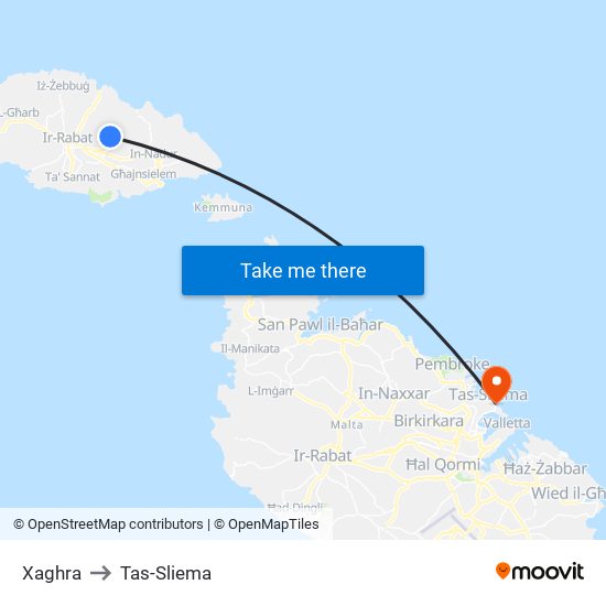 Xaghra to Tas-Sliema map