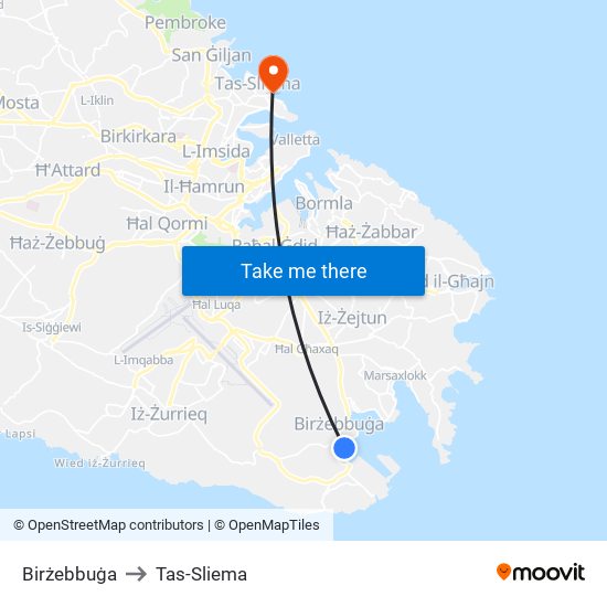 Birżebbuġa to Tas-Sliema map