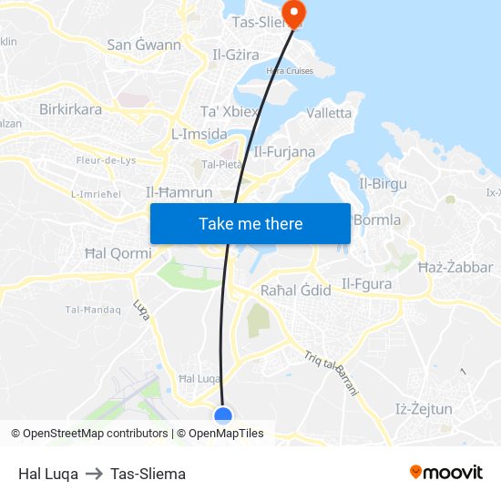 Hal Luqa to Tas-Sliema map