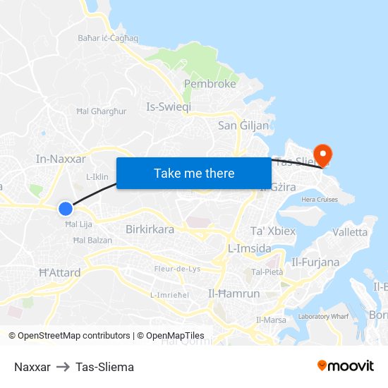 Naxxar to Tas-Sliema map