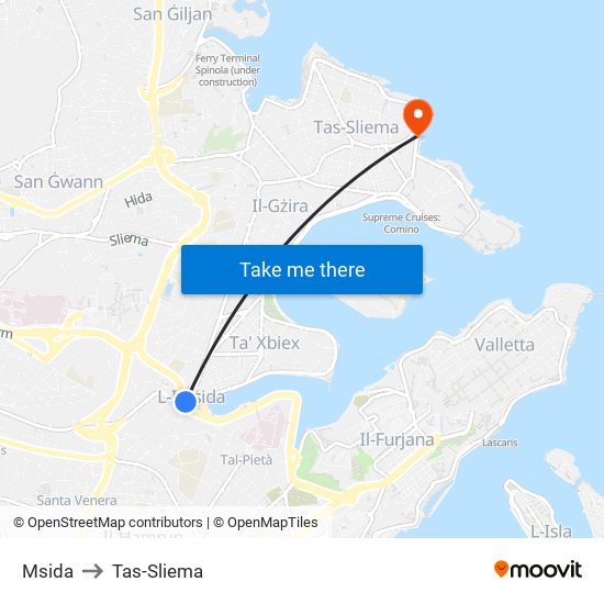 Msida to Tas-Sliema map