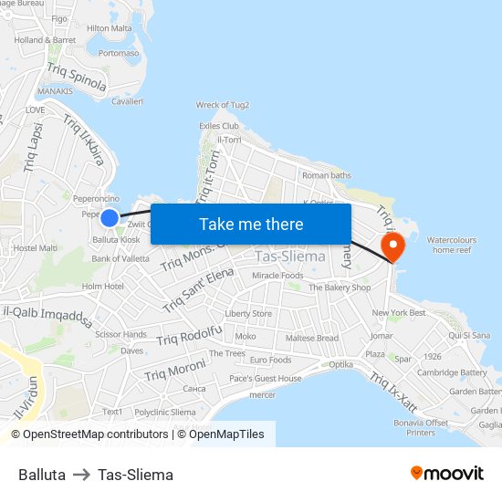 Balluta to Tas-Sliema map