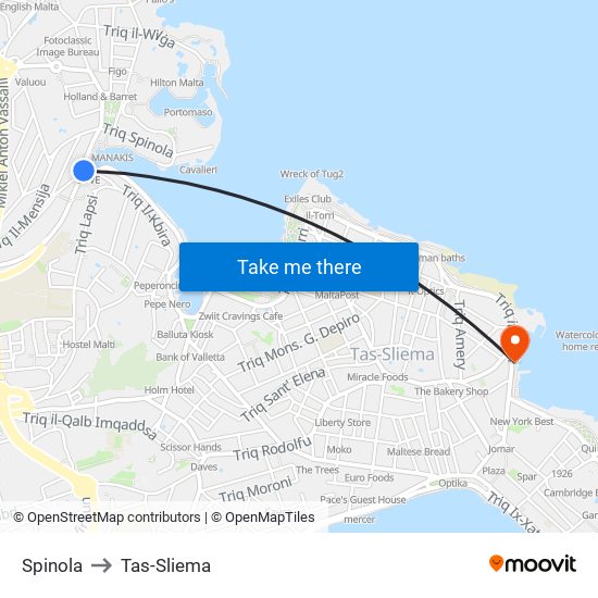 Spinola to Tas-Sliema map