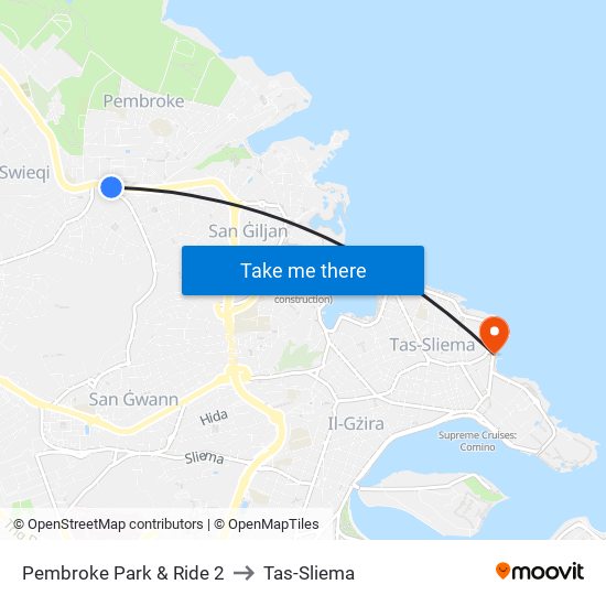 Pembroke Park & Ride 2 to Tas-Sliema map