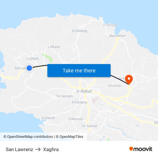 San Lawrenz to Xaghra map
