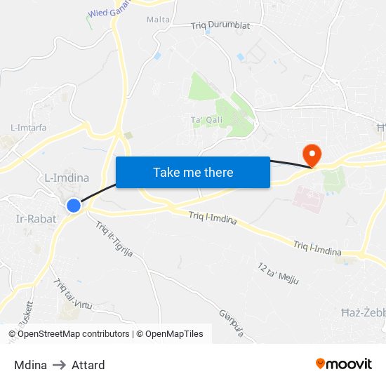 Mdina to Attard map