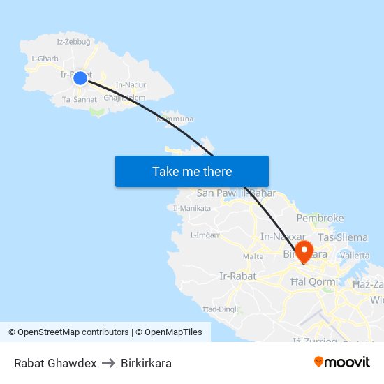 Rabat Ghawdex to Birkirkara map