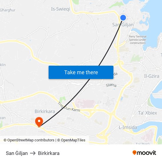San Ġiljan to Birkirkara map