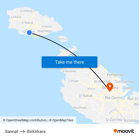 Sannat to Birkirkara map