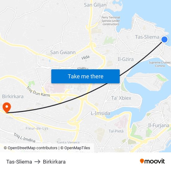 Tas-Sliema to Birkirkara map
