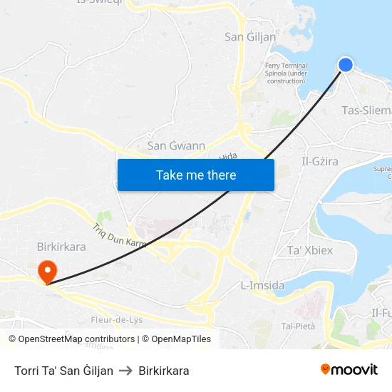 St. Julians Tower to Birkirkara map