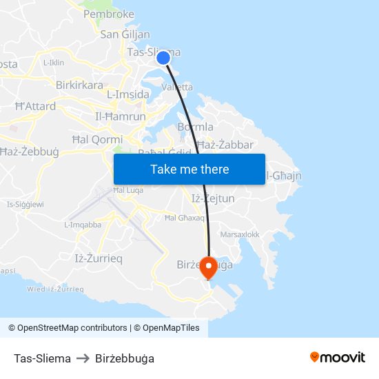 Tas-Sliema to Birżebbuġa map