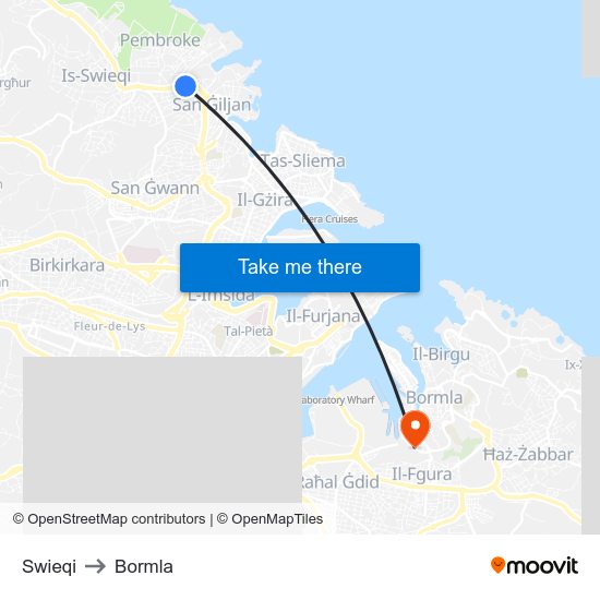 Swieqi to Bormla map