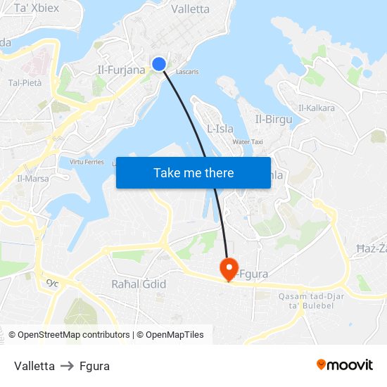 Valletta to Fgura map
