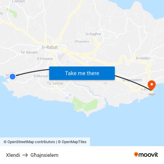 Xlendi to Għajnsielem map