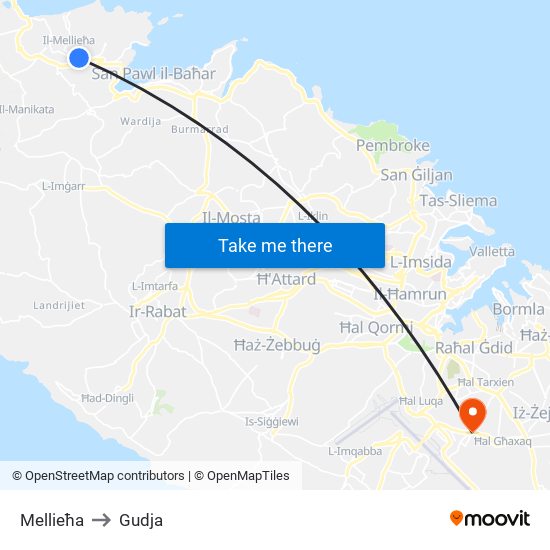 Mellieħa to Gudja map