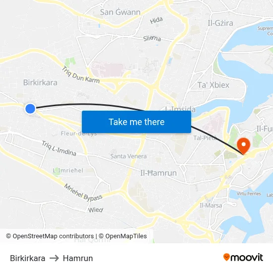 Birkirkara to Hamrun map