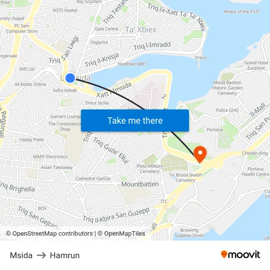 Msida to Hamrun map