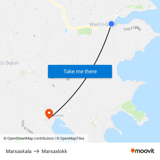 Marsaskala to Marsaxlokk map