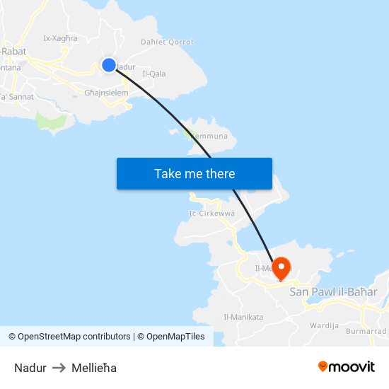 Nadur to Mellieħa map