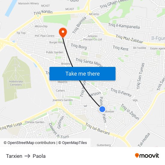 Tarxien to Paola map