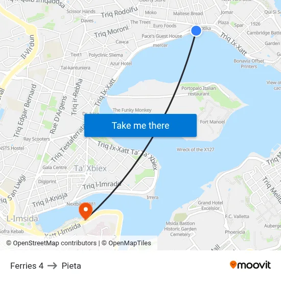 Ferries 4 to Pieta map