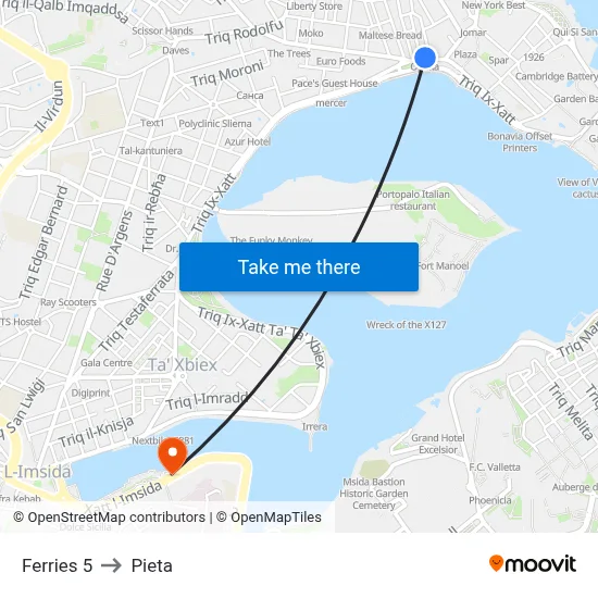 Ferries 5 to Pieta map
