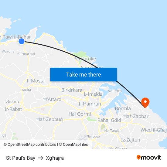 St Paul's Bay to Xgħajra map