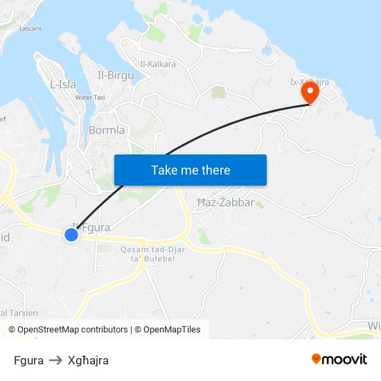 Fgura to Xgħajra map