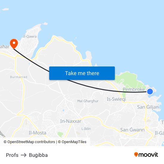 Profs to Buġibba map