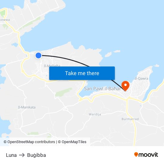 Luna to Buġibba map
