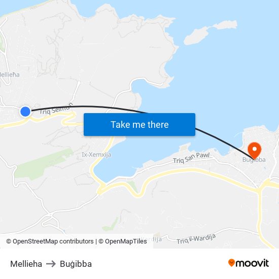 Mellieha to Buġibba map