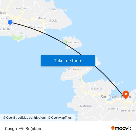 Canga to Buġibba map