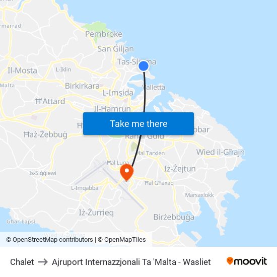 Chalet to Ajruport Internazzjonali Ta 'Malta - Wasliet map
