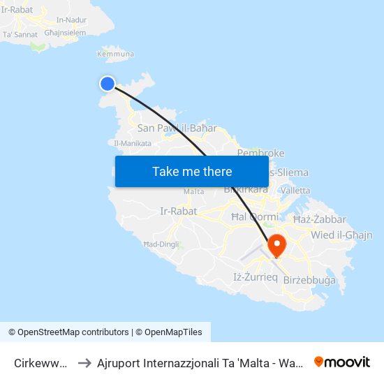 Cirkewwa 1 to Ajruport Internazzjonali Ta 'Malta - Wasliet map