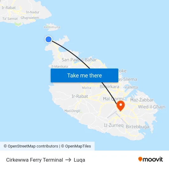 Cirkewwa Ferry Terminal to Luqa map